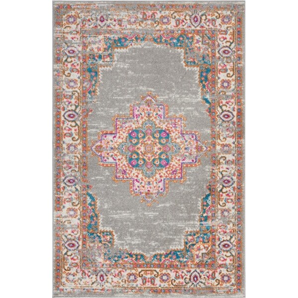 Palacedesigns 4 x 6 ft. Gray & Gold Medallion Area Rug PA3658041 - main